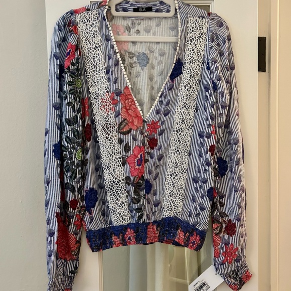 ELA Floral Embroidered Blouse Size XS - Picture 1 of 9